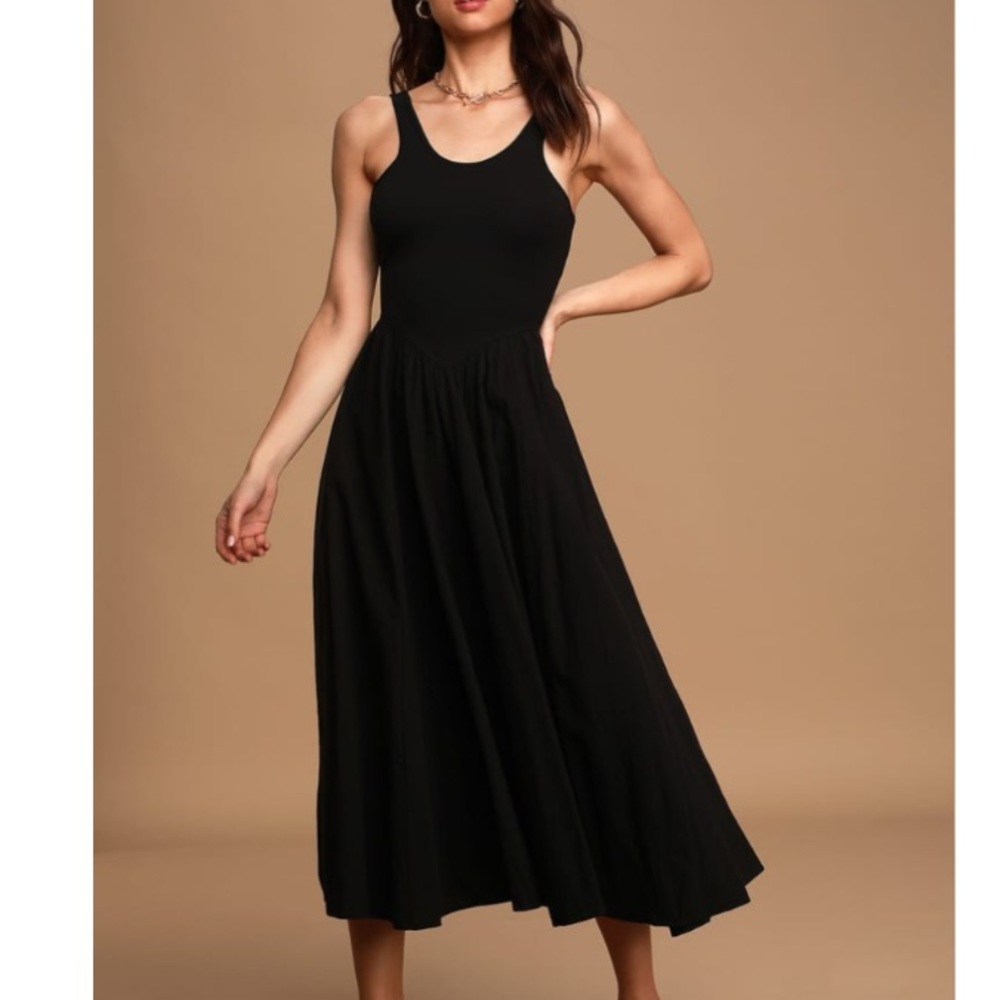 Free People Black Midi Dress with Scoop Neck - Picture 9 of 15